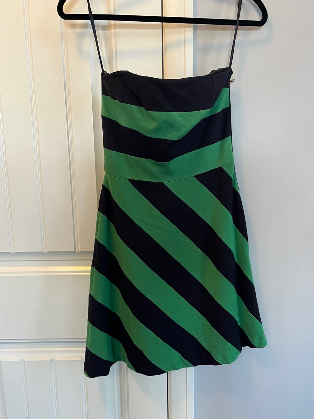 BCBGMaxAzria Green and Black Strapless A-Line Mini Dress 4